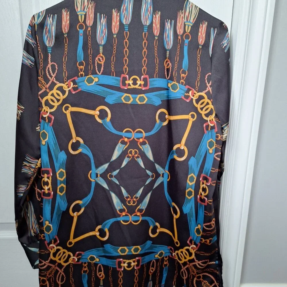 Zara Black Long Sleeve Chain Print Blouse - Picture 3 of 10